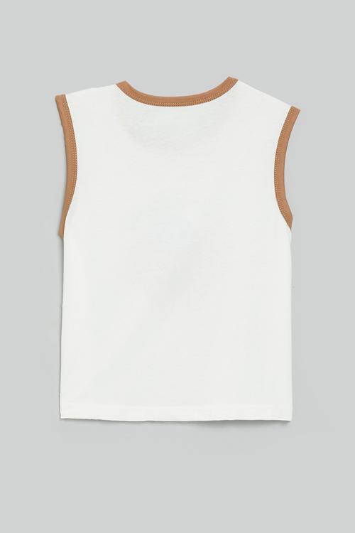 Placement print vest with contrast rib - white/brown/lovely puppy