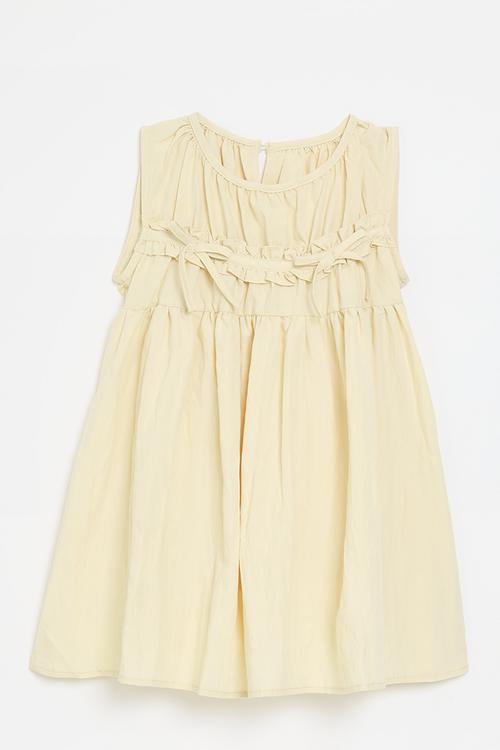 Smock bodice dress with dainty bows - neutral