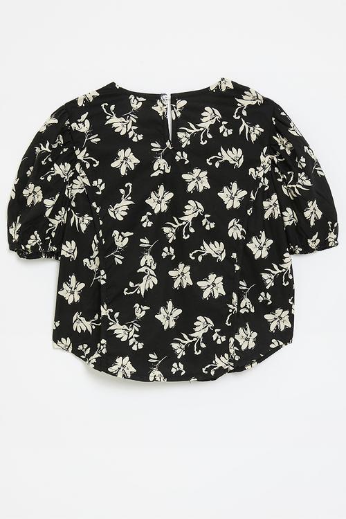 Princess line blouse with puffed sleeves - black/cream/floral aop