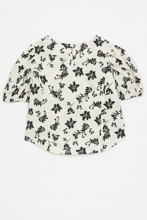 Blouse with binded side front seam - parchment white/floral