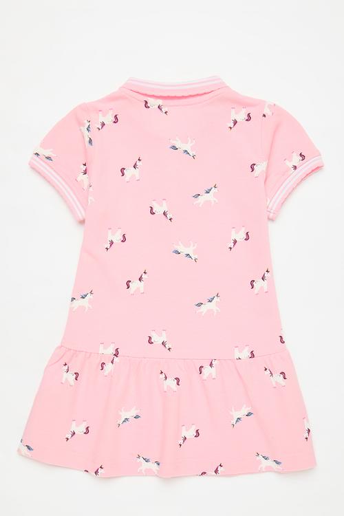 Golfer dress with dropped waist - pink/unicorn aop