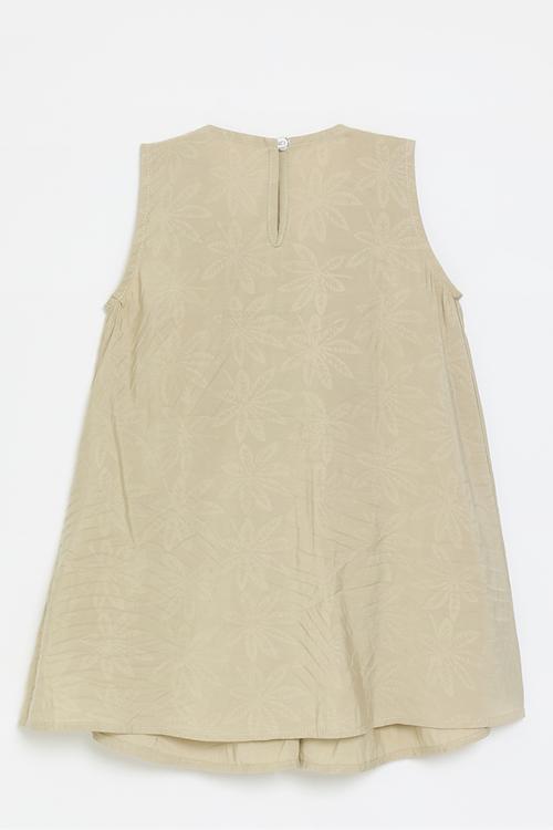 Box pleated neckline dress with inverted pleat front - beige