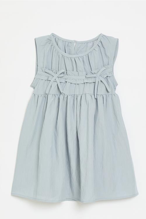 Smock bodice dress with dainty bows - dusty blue