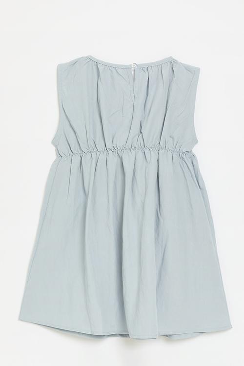 Smock bodice dress with dainty bows - dusty blue