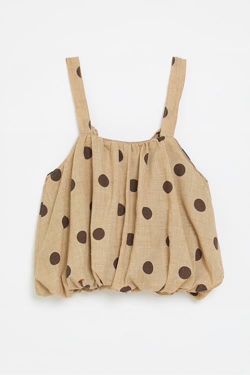 Bubble hem top - toffee brown/polka dots