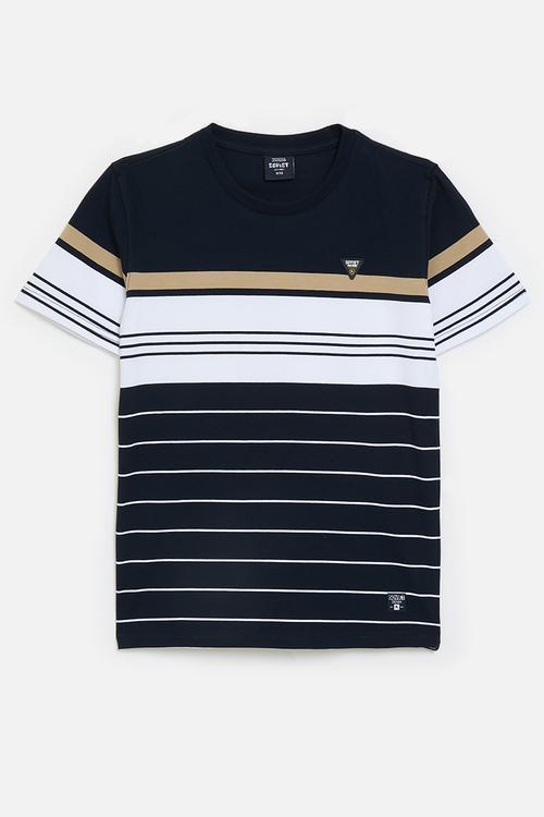 Boys crew neck y/dye stripe tee - navy