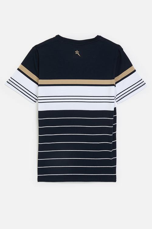 Boys crew neck y/dye stripe tee - navy