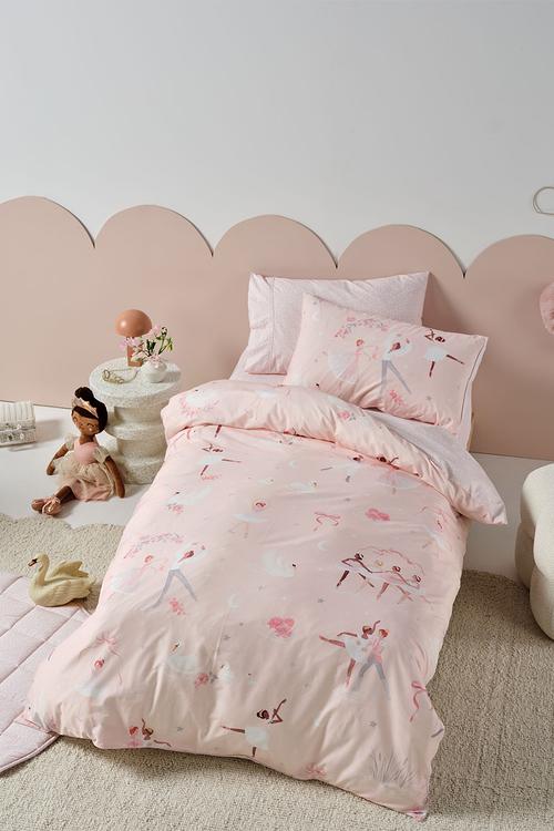 Swan Lake Blush Duvet Cover Set - pink