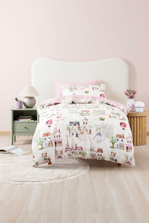 Paris Tails Biscuit Duvet Cover Set - pink