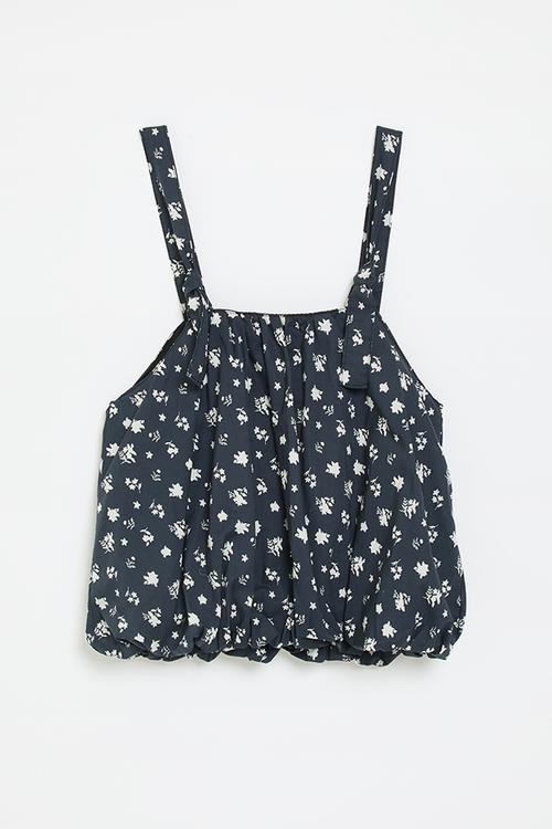 Printed bubble hem top - navy blue/floral