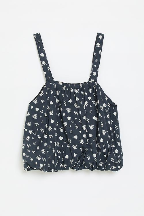 Printed bubble hem top - navy blue/floral