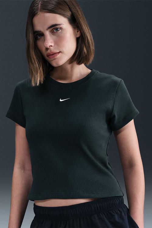 Tight Ribbed Short-Sleeve T-Shirt - Navy