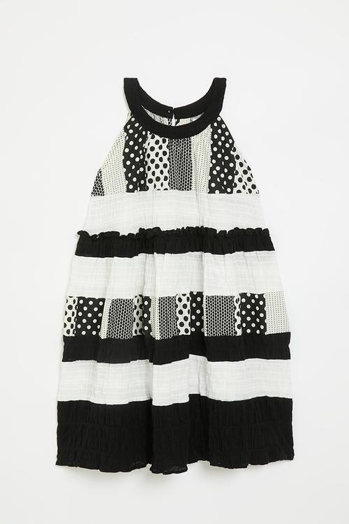 Print block patchwork dress - black/white