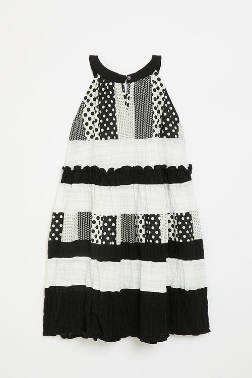 Print block patchwork dress - black/white