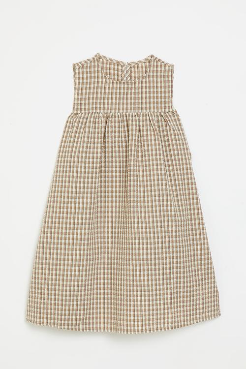 dark brown gingham dress Rihoas Brown Gingham Mini Dress Button Front Sleeveless Round Neck for Work, Teacher, Brunch, Brown / XS main image 0