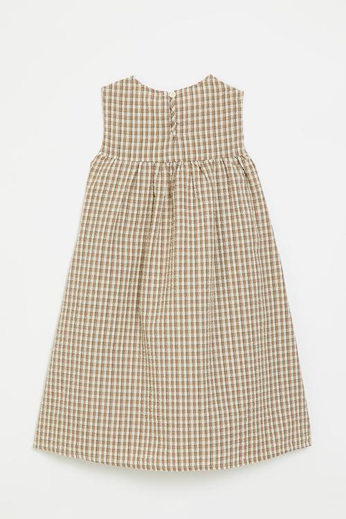 Seersucker empire style dress - light brown gingham