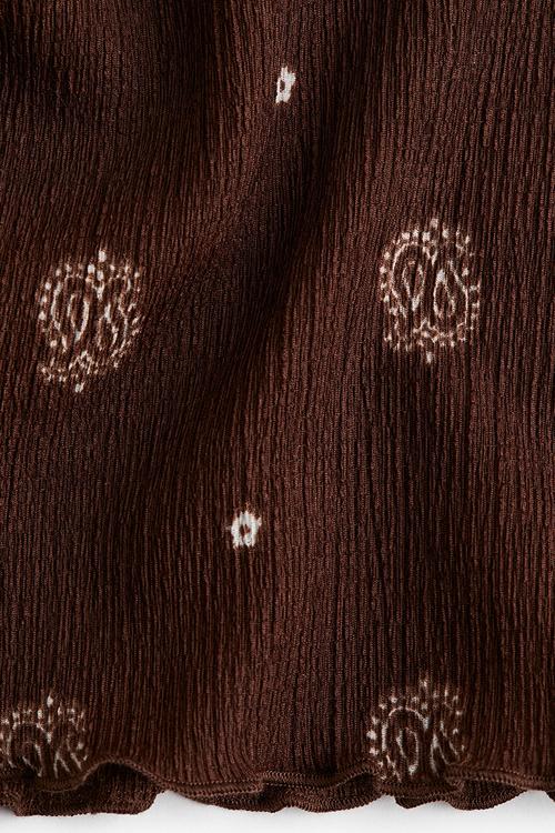 Overlock-detail crinkled top - dark brown/patterned