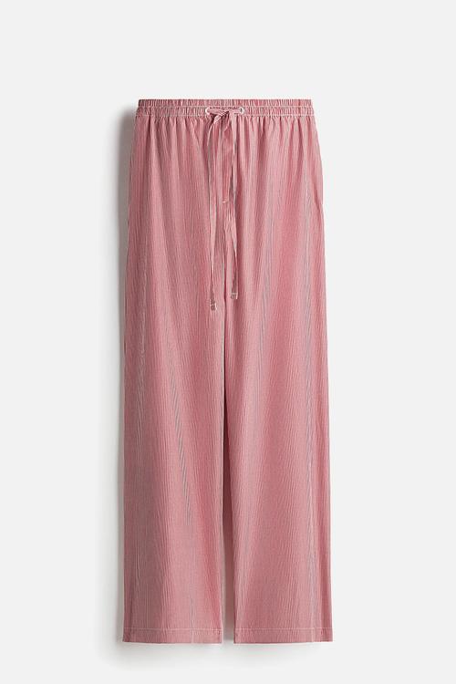 Cotton drawstring trousers - red/striped