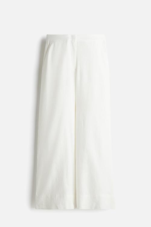 Wide linen-blend trousers - white