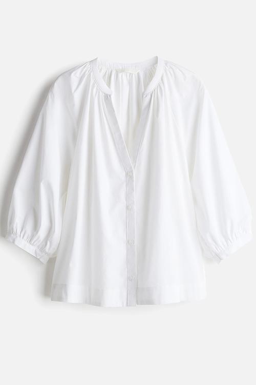 Balloon-sleeved poplin blouse - white