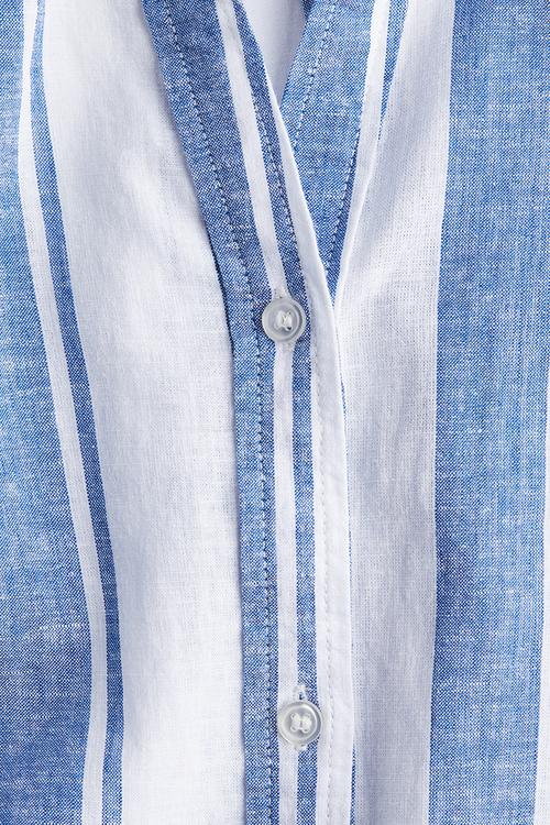 Linen-blend shirt dress - white/blue striped 