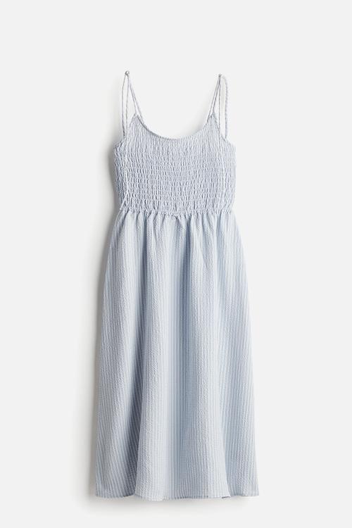 Tie-strap smocked dress - light blue/striped 