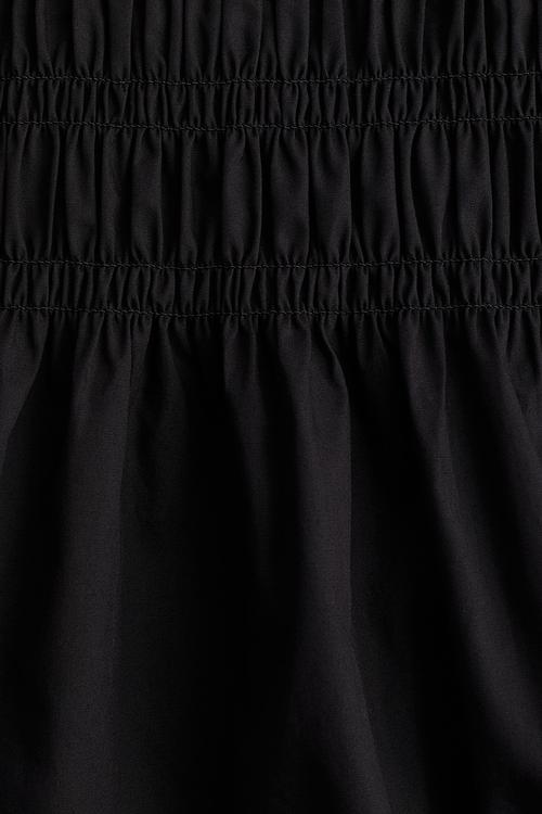 Smocked-bodice cotton dress - black