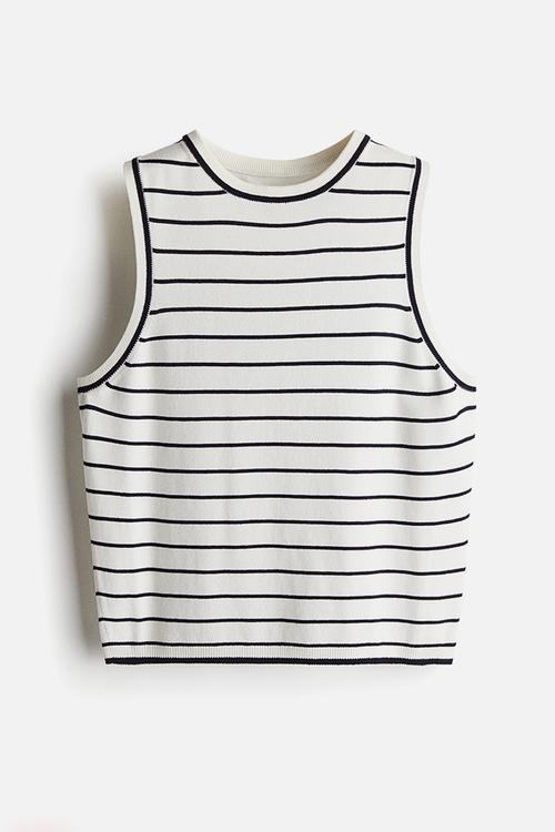 Fine-knit sweater vest - white/navy blue striped