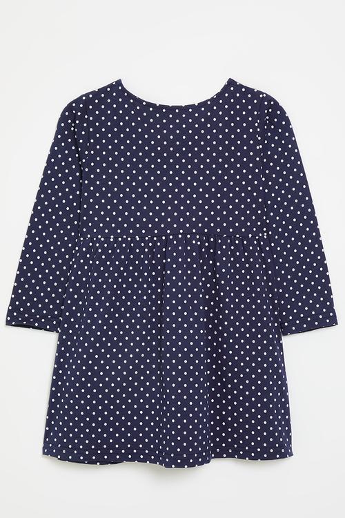 Butterfly embroidered graphic polka dot dress - navy