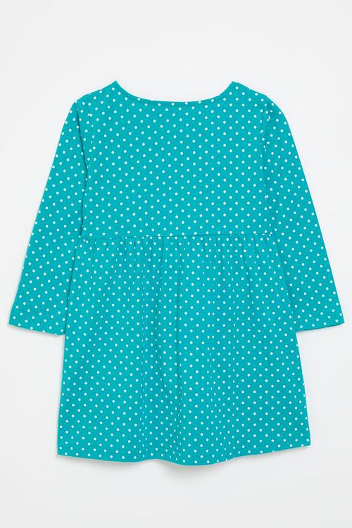 Bird embroidered graphic polka dot dress - aqua 