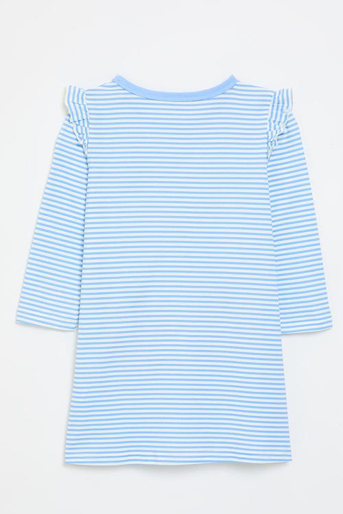 Blue stripe dress with apple applique - multi