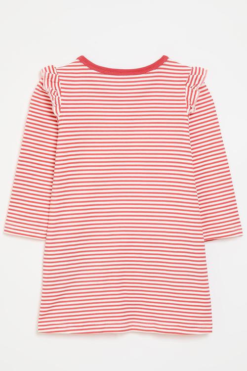 Red stripe dress with puppy applique - multi
