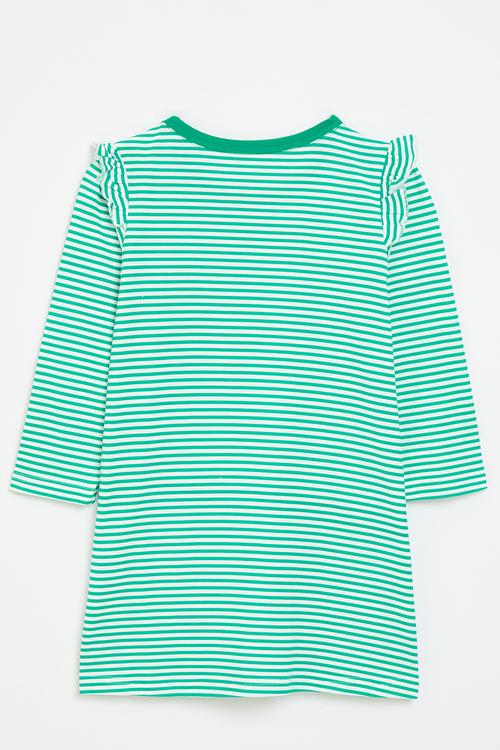 Green stripe dress with flower applique - multi