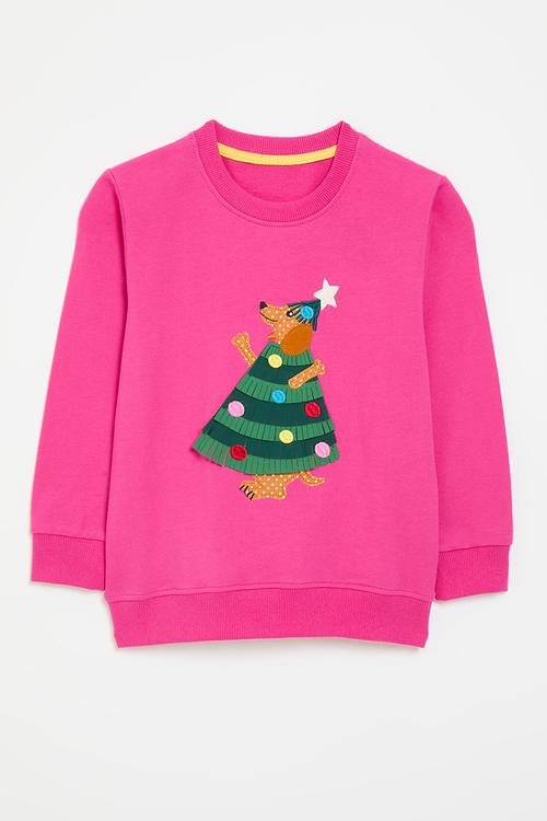 Appliqued placement printer sweatshirt - fuschia pink
