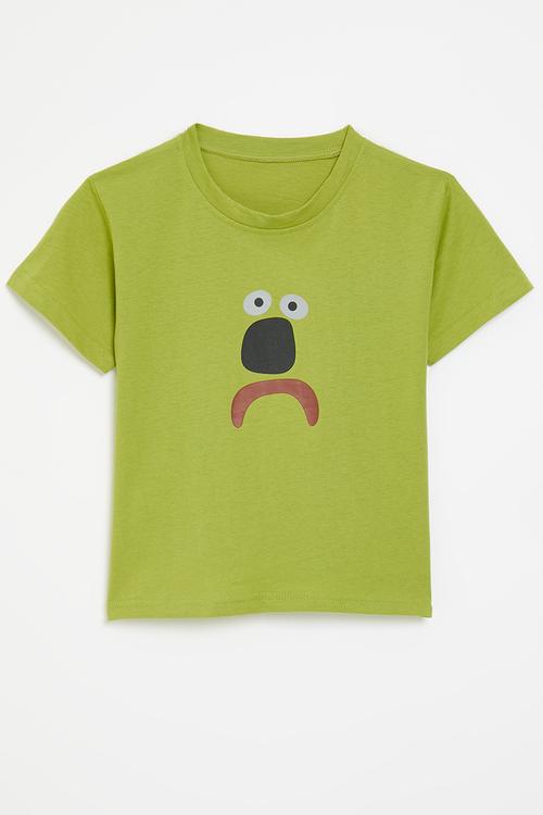 Sad face placement tee - pear green