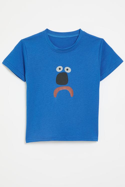Sad face placement tee - blue
