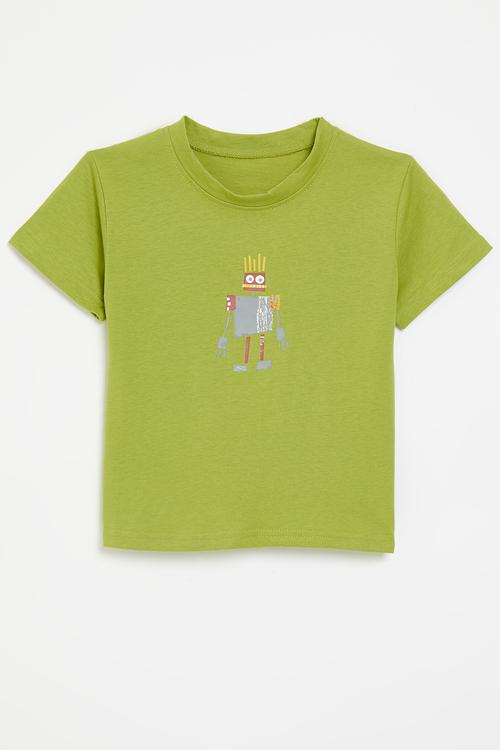 Tee with placement print - pear green/tin robot