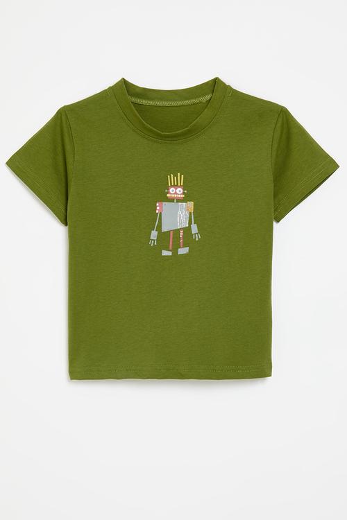 Tee with placement print - fern green/tin robot
