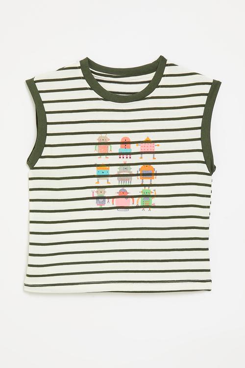 Striped vest with placement print - white/green stripes/robot multi