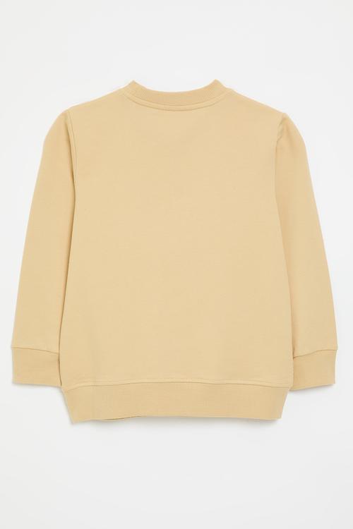Embroidered tractor crew neck sweater - light brown