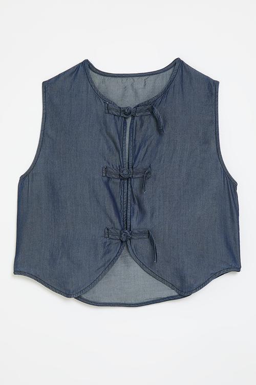 Denim waistcoat with button knots - blue