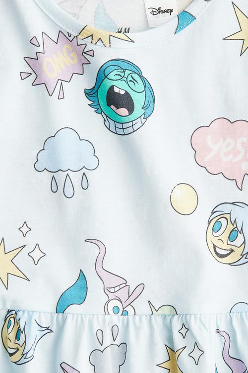 Printed cotton dress - light blue inside out
