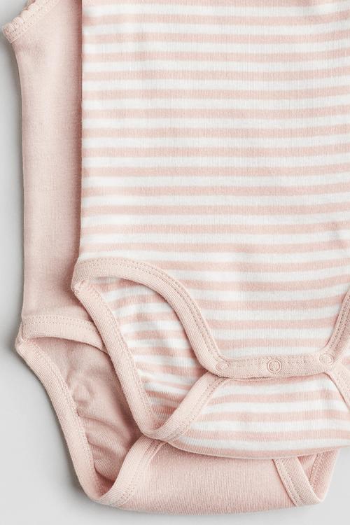 2 pack sleeveless cotton bodysuits - light pink striped