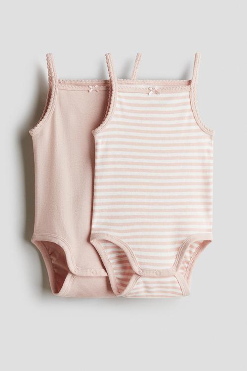 2 pack sleeveless cotton bodysuits - light pink striped