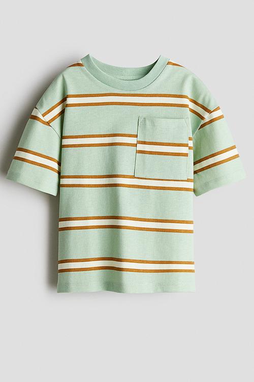 Motif-detail cotton t-shirt - light green striped