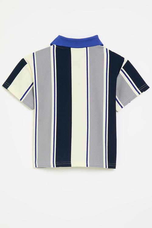 Striped golfer tee with applique sun badge - multi