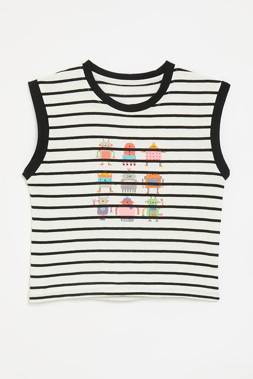 Striped vest with placement print - white/black stripes/robot multi