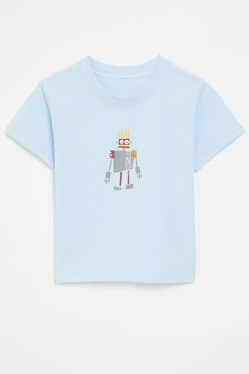 Tee with placement tee - light blue/tin robot