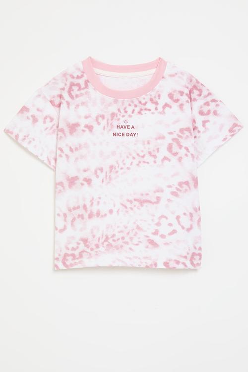 Animal print slogan tee - pink/white