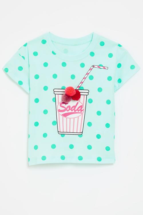Soda cup placement print tee - aquamarine/multi